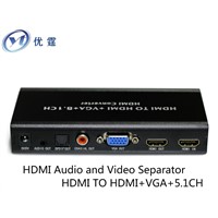 HDMI Audio and Video Separator  HDMI TO HDMI+VGA+5.1CH  converter