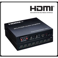 HDMI Splitter 1x8 + Audio Amplifier Support Bass/Speaker Output