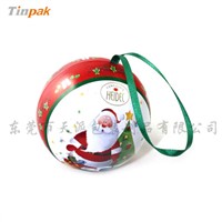 Christmas Ball Shaped Tin Box with Silk Ribbon