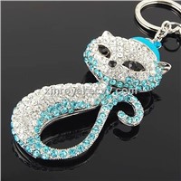 KC00006 Wholesale Crystal Cat Keychains Fashion Rhinestone Keyring Promotion Gift Imitation Jewelry