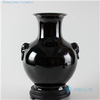 RYNQ159 H12.5inch Shiny black handmade ceramic vase wholesale