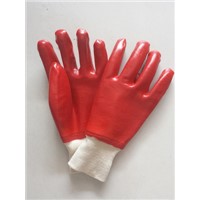 10" Red single dipped smooth finished pvc safety gloves