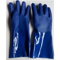14&amp;quot; Blue double dipped sandy finished pvc gloves
