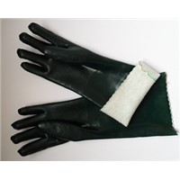 18&amp;quot; Green arm length double dipped PVC coated gloves