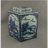 RYUK01 H12.5inch Jindezhen Porcelain Blue and White jars, Hand painted Qing dynasty reproduction