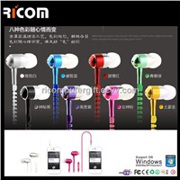 Zipper earphone,Zip earphone for high level market,fashion metal earphone--EO3061