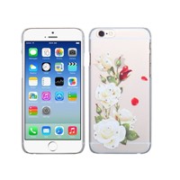 White Rose Embossed Painting Back Cover Case with Diamonds for iPhone 6 plus 5.5