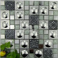 3D effect glass mosaic tiles mix metal moasic tiles for wall decoration