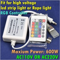 AC110V or AC220V 600W High Voltage LED Strip Light RGB Controller with 24 Keys Remote