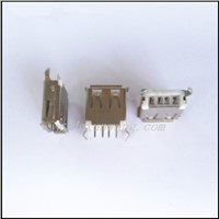USB 2.0 A female Vertical 180 angle connector with short body and Buckle curved foot outside