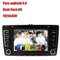 Android 4.4 in dash car gps dvd with 1024 * 600 resolution for Skoda Octavia 2013 with mirror link