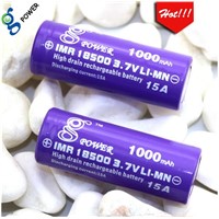 Hot sale and high drain rechargeable Gpower IMR 18500 3.7v 1000 mAh li ion Battery 15A