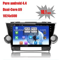 10.1" Android 4.4 car navigation for toyota highlander with 1024 * 600 resolution and DVR input