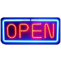 NEON Open Sign store business bright light display large big shop blue red