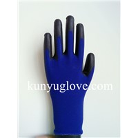 18 Guage blue nylon liner with black pu coating gloves