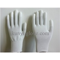 13 Guage white nylon liner with white pu fingertip coating gloves