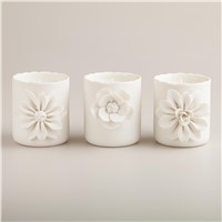 Mat Ceramic Candle Vessels with flowers,candle jars