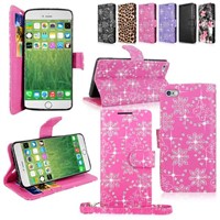Factory For Iphone 6 Plus Glitter Case With Hand Strap And Wallet Money Pocket Card Slots