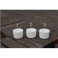 White Ceramic candle Vessel with Embossment