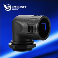 Right angle union/joint fitting/gland /connector for plastic corrugated  flexible conduit/pipe/hose