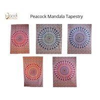 Handicrunch | Indian Peacock mandala tapestry wall hanging