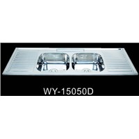 1.5m Double Bowl Double Drainboard Stainless Steel Kitchen Sink WY-15050D