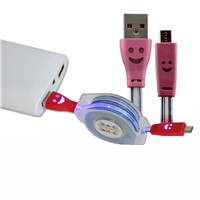Fashion smiley face micro usb extension cable with led light