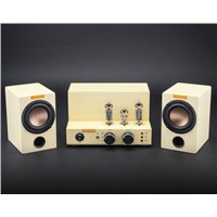 Stereo Vacuum Tube Bluetooth Amplifier with 3.5" Speaker unit Wooden Loudspeakers (CFA153E-B-S139B)