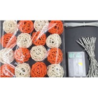 LED Battery Rattan String Lights 20pcs White&amp;amp;Orange Rattan Balls String Lights