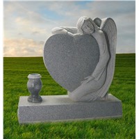 Grey headstone angel heart monument with vase