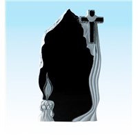 Religious granite headstone black monument with cross