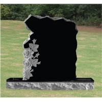 Black headstone flower carving granite monument