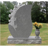 3D flower carving headstone grey monument with vase