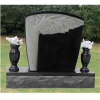 Black headstone with vase granite monument