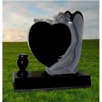 Angel with heart shape monument granite gravestone with vase