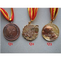 Antique souvenir medals with lanyards, painted metal medals
