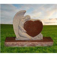 Angel with heart grainite headstone red monument