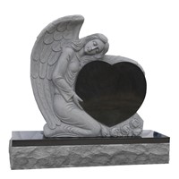 American style black granite angel with heart monument