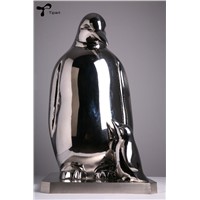 Penguin Animal Art Metal Sculptures Stone Bases
