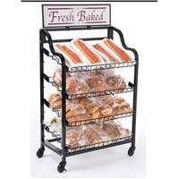 29"w Bakery Display Rack w/ Wheels, 6 Shelves & Header - Black