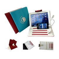 Built-in power bank rotating leather tablet case