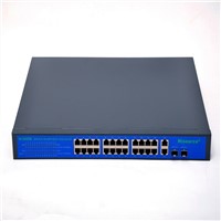 Hisource 24 Port 10 / 100Mbps + 2 Gigabit SFP + 2 Gigabit Uplink unmanaged 250W PoE Switch