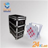 Rasha 9*15W 5in1 RGBAW Wireless & Battery LED Flat Par Can With Charging Stackable 6in1 Road Case