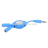 Factory Direct Supply Retractable 3.5mm Male to Dual 3.5mm Female Audio Cable