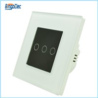 EU/UK standard ,glass panel 3gang 1way touch wall light switch