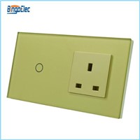 uk standard glass panel 1gang 1way touch switch and uk 13A socket