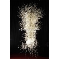 Hand blown art white clear murano glass long chandelier