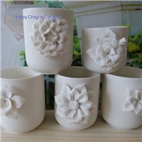 Mat White ceramic candle jars with flower,candle cups