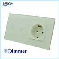 EU standard switch and socket,2gang dimmer touch switch with germany socket