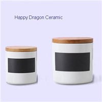 White And Black Ceramic Candle Containers with Bamboo lid, ceramic candle jars